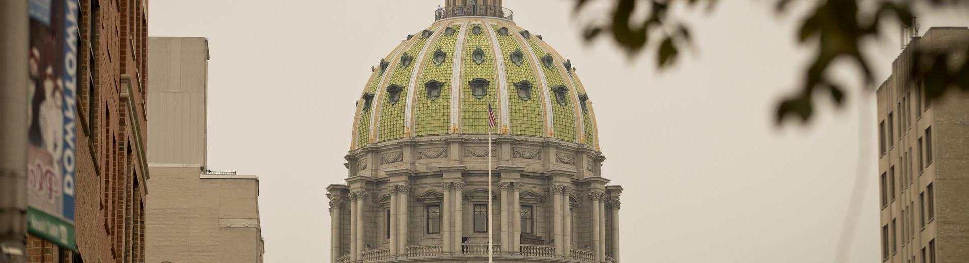 The Pennsylvania capitol building dome in Harrisburg.
